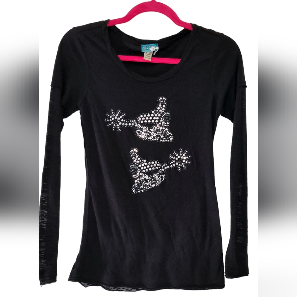 Cowgirl Hardware Longsleeve  Black Tee w/ Sheer sleeves